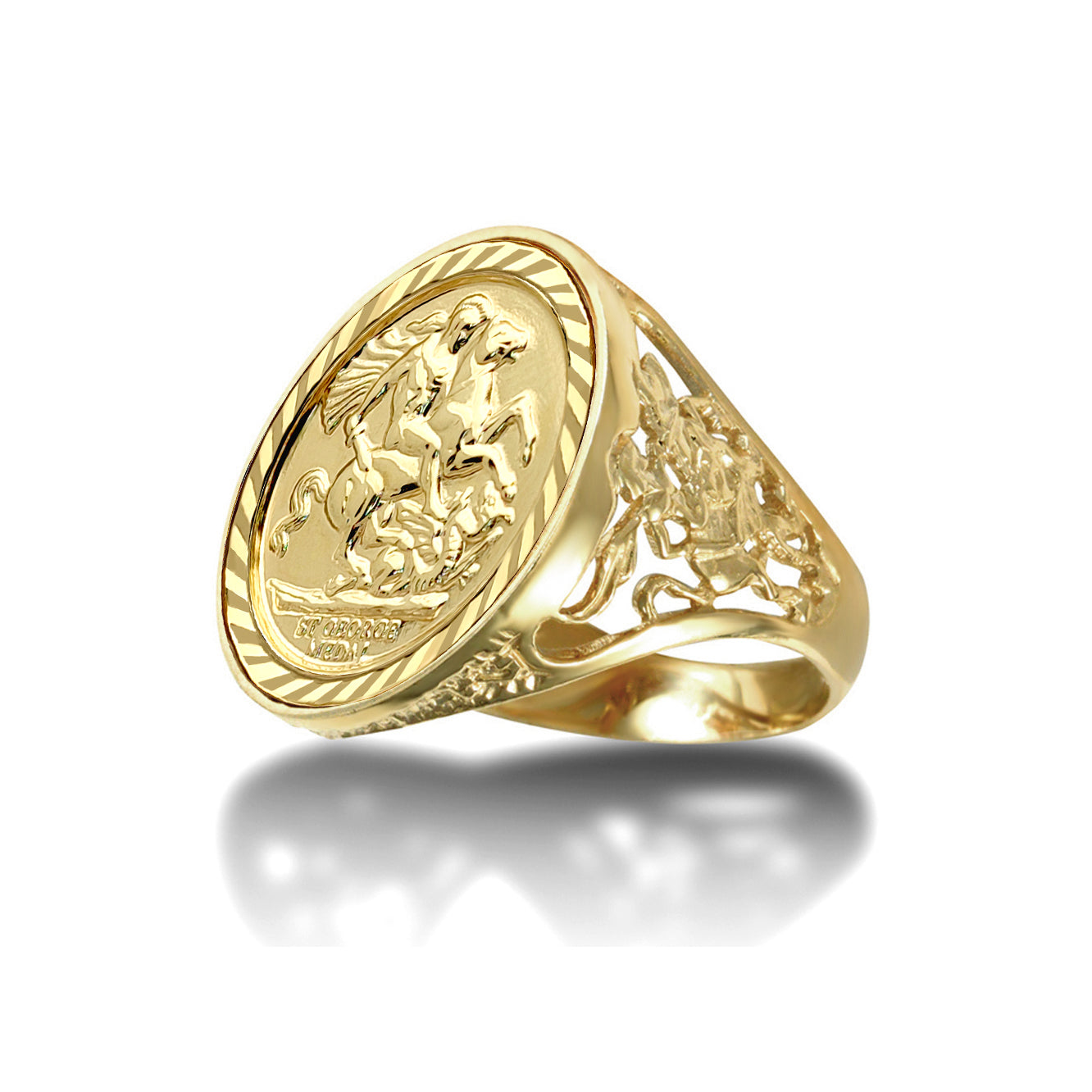 9ct Gold  Dragon Slayer St George Ring (Full Sov Size) - JRN175-F