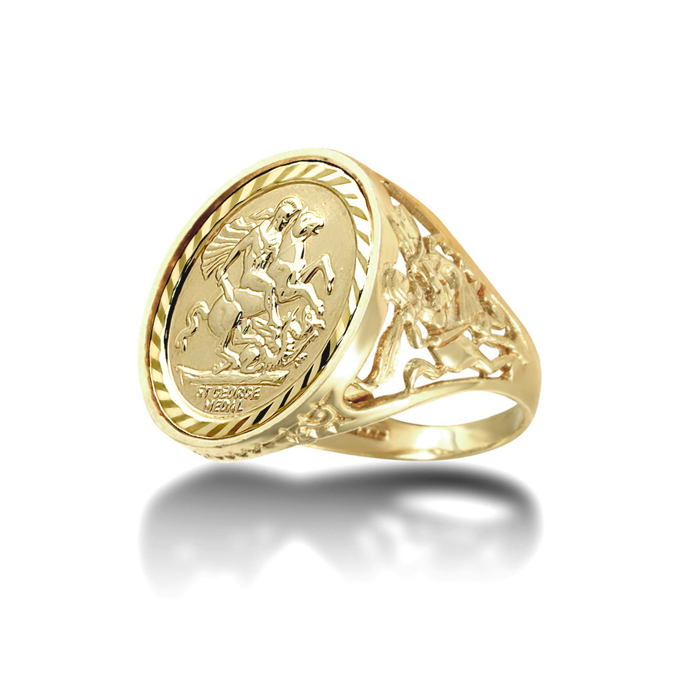 9ct Gold  Dragon Slayer St George Ring (Half Sov Size) - JRN175-H