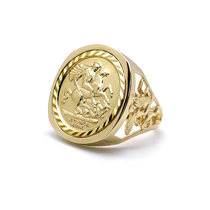 9ct Gold  Dragon Slayer St George Ring (Full Sov Size) - JRN176-F