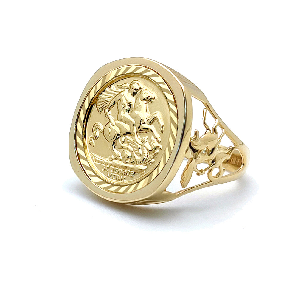 9ct Gold  Dragon Slayer St George Ring (Half Sov Size) - JRN176-H