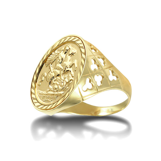 9ct Gold  Clubs Clovers St George Ring (Full Sov Size) - JRN177-F