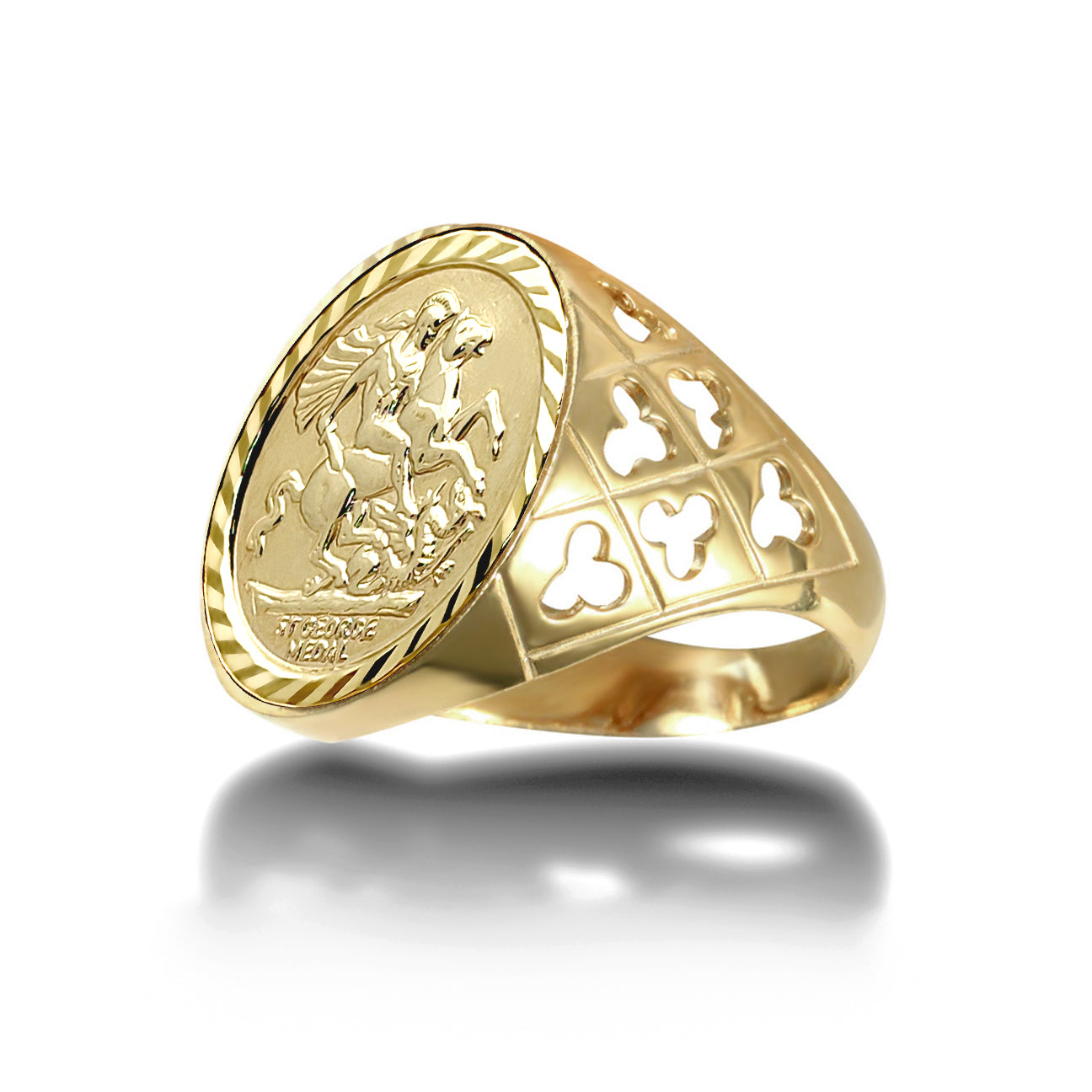 9ct Gold  Clubs Clovers St George Ring (Half Sov Size) - JRN177-H