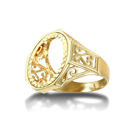 9ct Gold Octagon Scroll Half Sovereign Mount Ring - JRN179-H