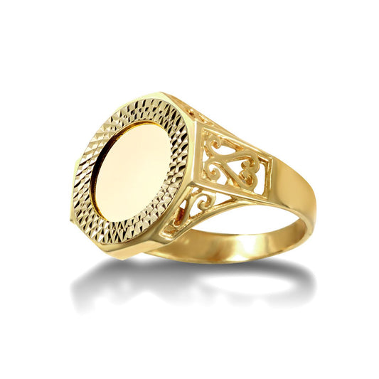 9ct Gold  Octagon Quarter Sovereign Coin Mount Ring - Silver Cup - JRN179-Q
