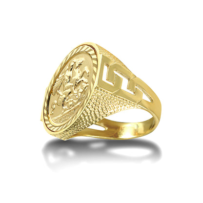 9ct Gold  Curb Links Snake Skin St George Ring (Full Sov Size) - JRN180-F