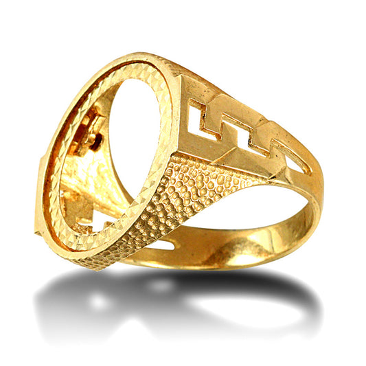 9ct Gold  Curb Links Snake Skin Half Sovereign Mount Ring - JRN180-H