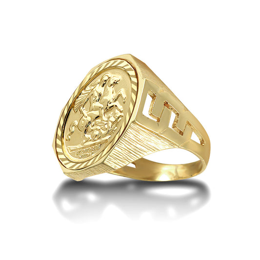 9ct Gold  Curb Links Octagon St George Ring (Full Sov Size) - JRN181-F