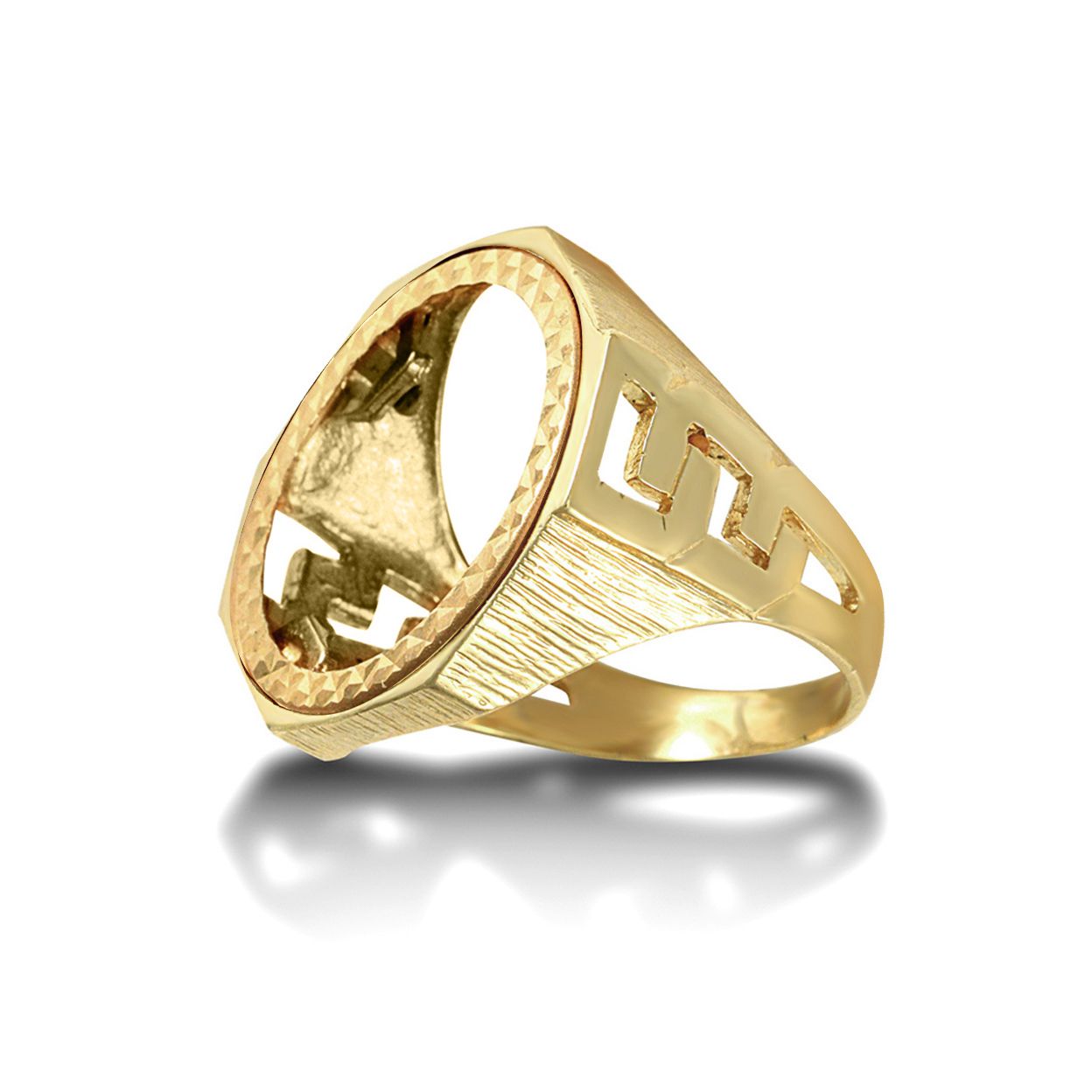 9ct Gold  Curb Links Octagon Full Sovereign Mount Ring - JRN181-F