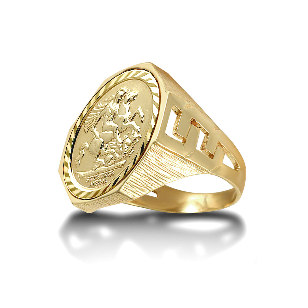 9ct Gold  Curb Links Octagon St George Ring (Half Sov Size) - JRN181-H