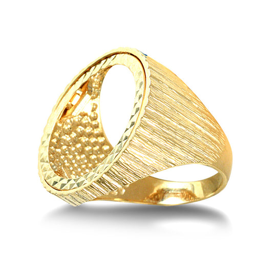 9ct Gold  Ribbed Barked Full Sovereign Mount Ring - JRN183-F