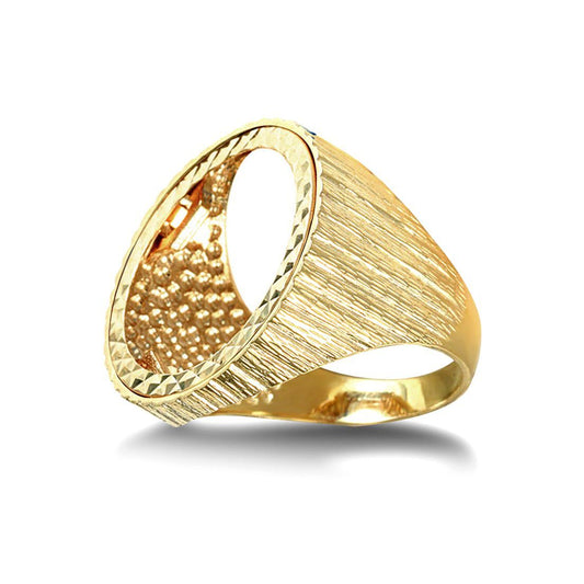9ct Gold Ribbed Barked Full Sovereign Mount Ring - JRN183-F