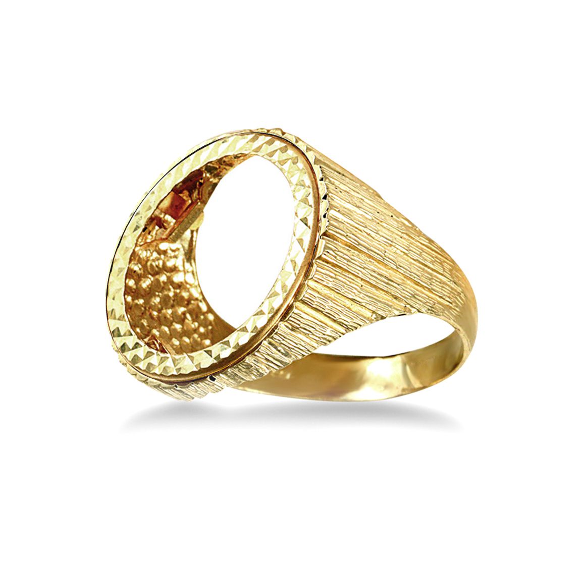 9ct Gold  Ribbed Barked Half Sovereign Mount Ring - JRN183-H