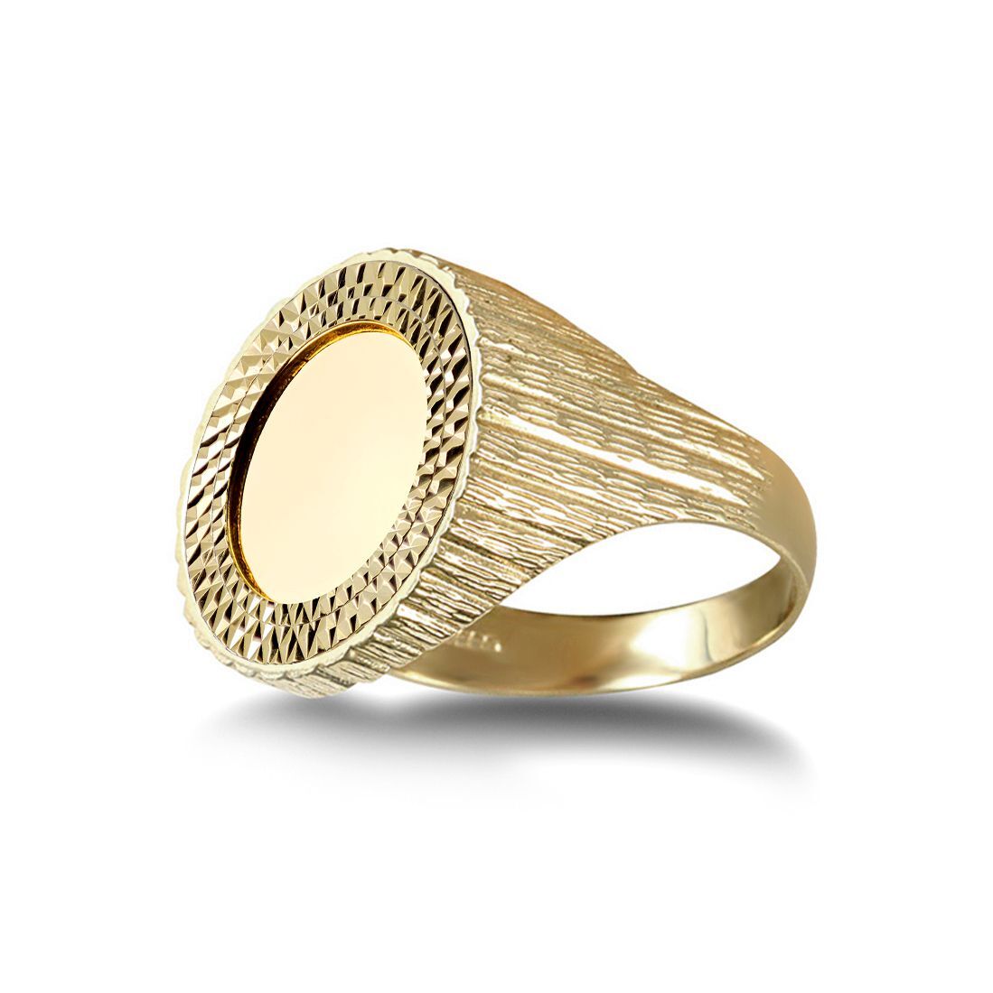 9ct Gold  Tree Bark Quarter Sovereign Coin Mount Ring - Silver Cup - JRN183-Q