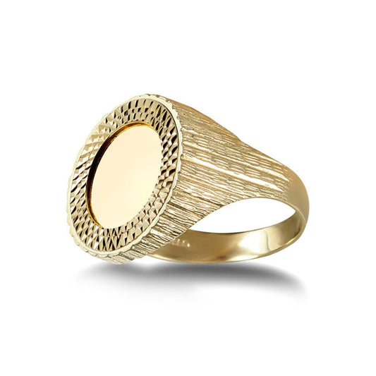 9ct Gold  Tree Bark Quarter Sovereign Coin Mount Ring - Silver Cup - JRN183-Q