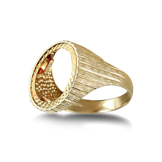 9ct Gold Ribbed Barked 10th Oz Kruger Brittania Coin Mount Ring - JRN183-T