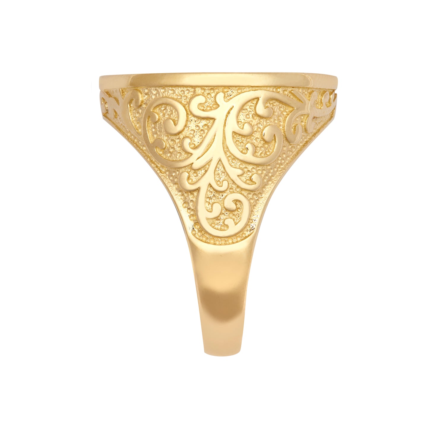 9ct Gold  Floral Engraved St George Ring (Full Sov Size) - JRN185-F