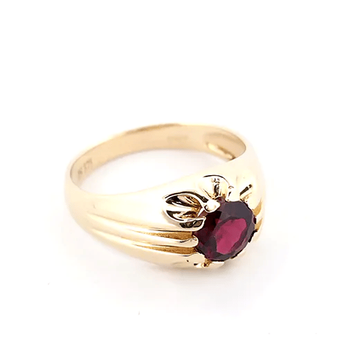 Mens 9ct Gold  Garnet 10 Claw Solitaire Gypsy Ring - JRN191