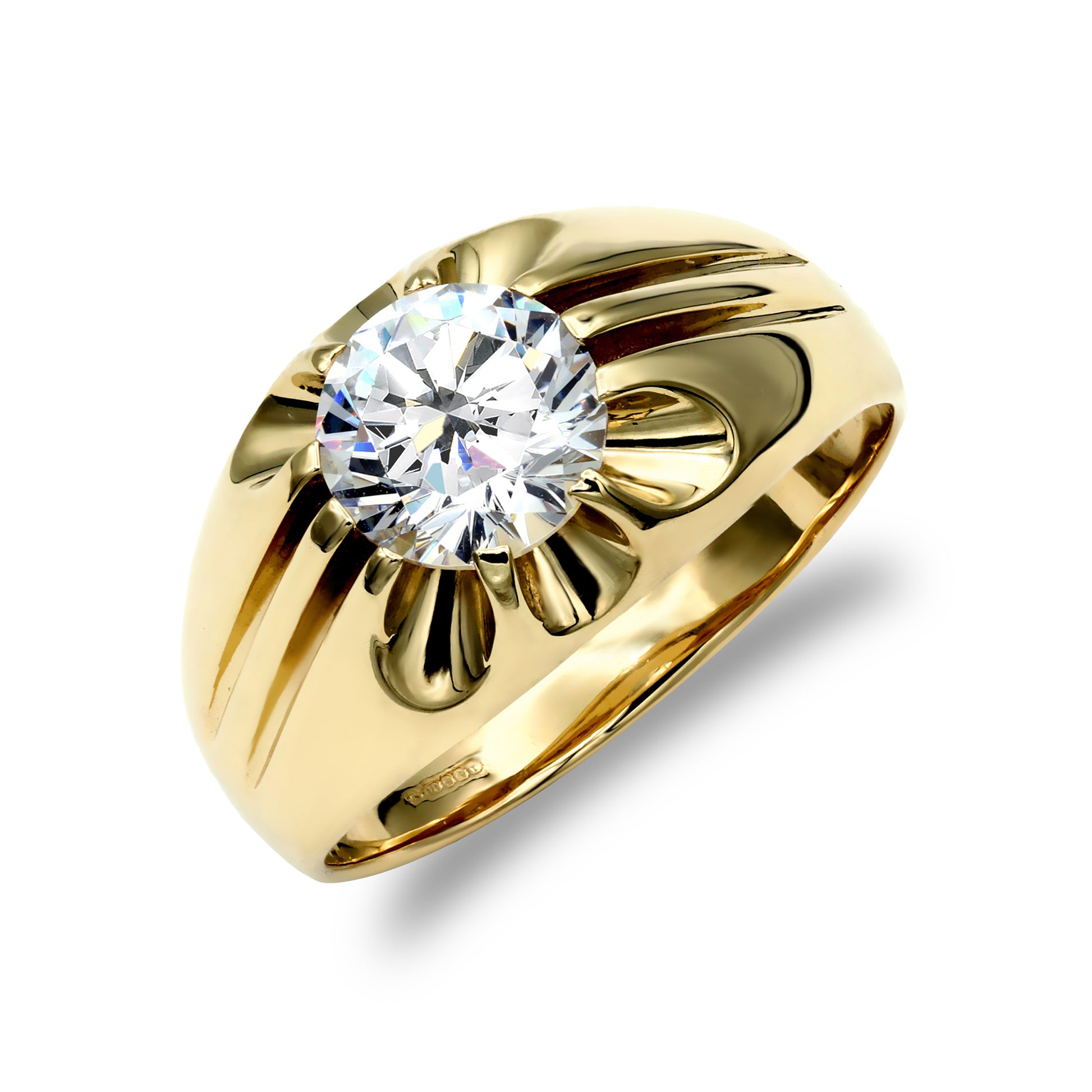 Mens 9ct Gold  CZ 10 Claw Solitaire Gypsy Ring - JRN192