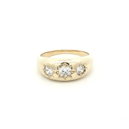 Mens 9ct Gold  CZ Star Set 3 Stone Trilogy Gypsy Ring - JRN196