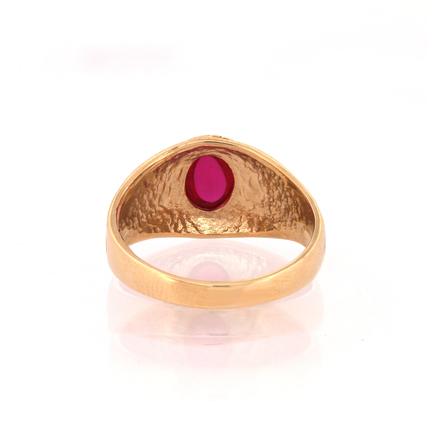 Mens 9ct Gold  Ruby-Red Oval Cabochon CZ University College Ring - JRN341