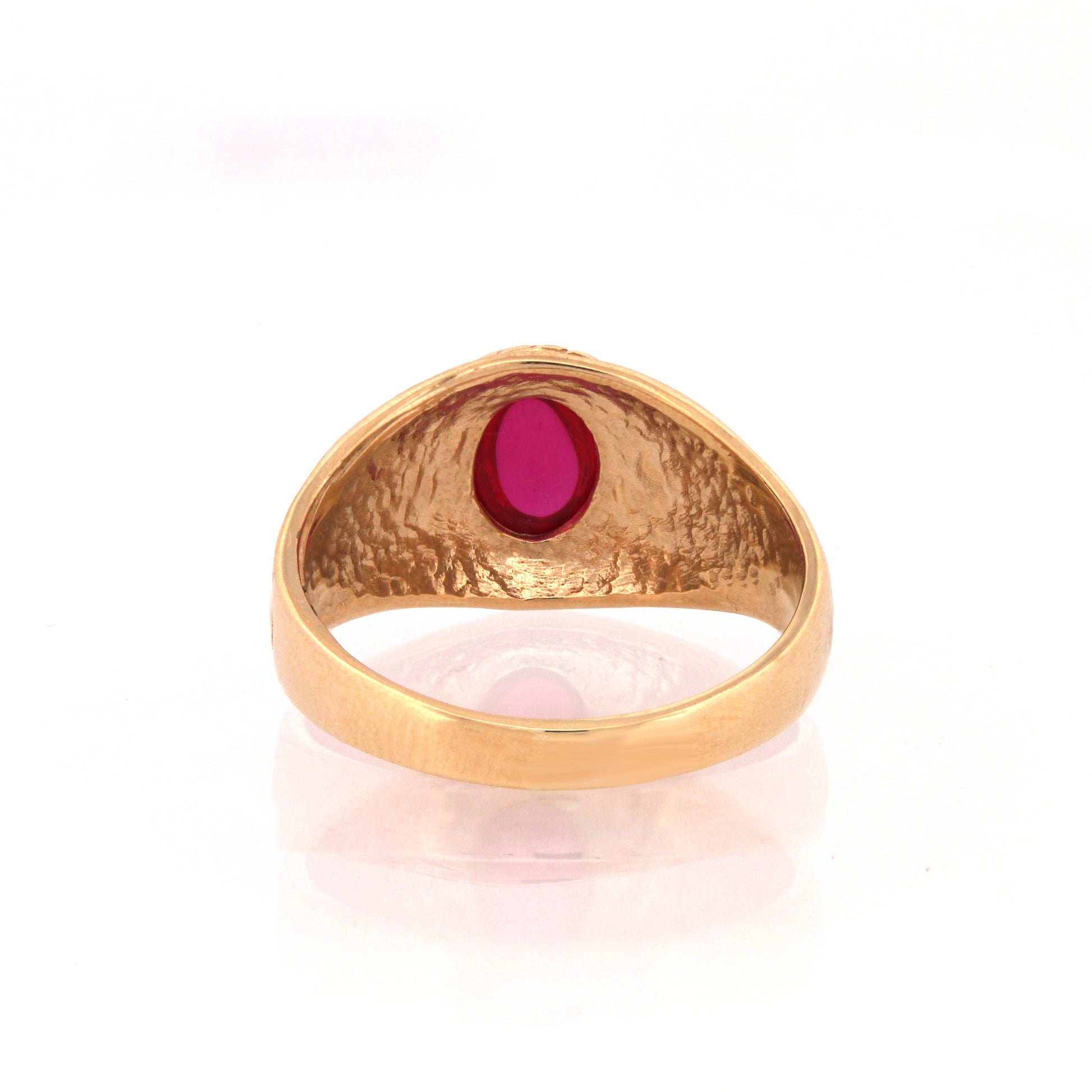 Mens 9ct Gold  Ruby-Red Oval Cabochon CZ University College Ring - JRN341