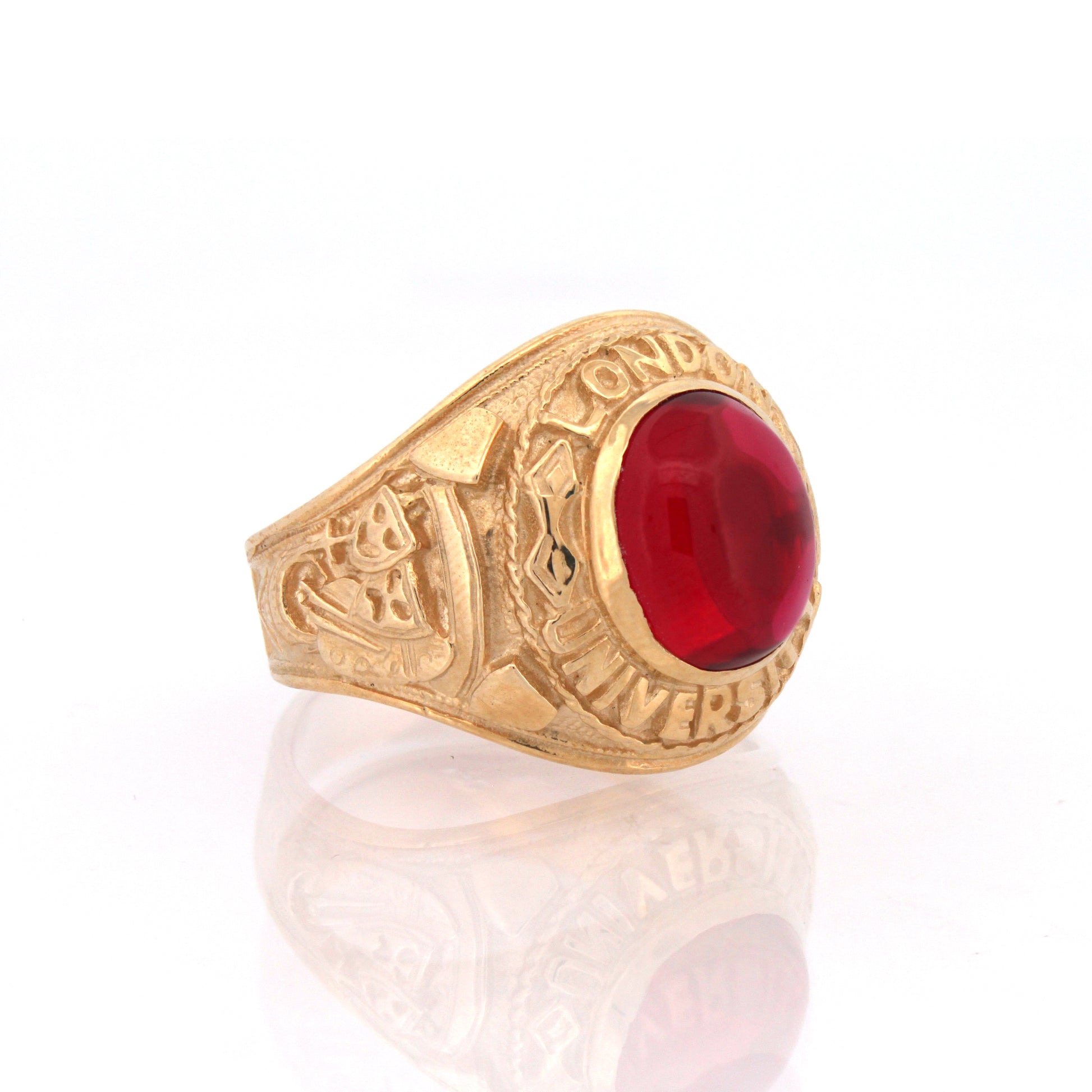 Gold-Plated Silver  Red Oval Cabochon CZ London College Ring - ARN170-GP