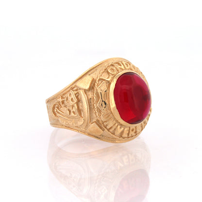 Gold-Plated Silver  Red Oval Cabochon CZ London College Ring - ARN170-GP