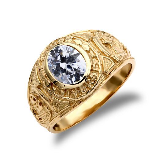 Mens 9ct Gold  Oval CZ Solitaire University College Ring - JRN343