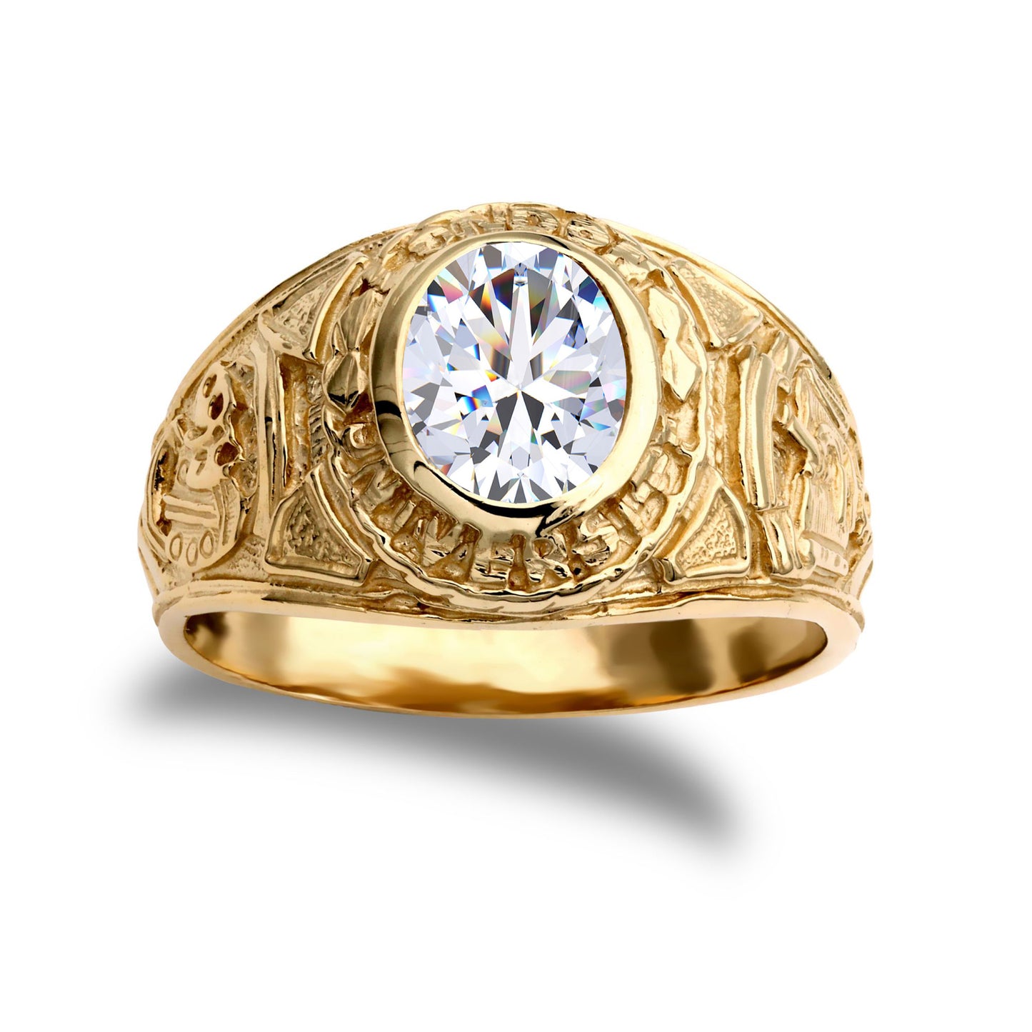 Mens 9ct Gold  Oval CZ Solitaire University College Ring - JRN343