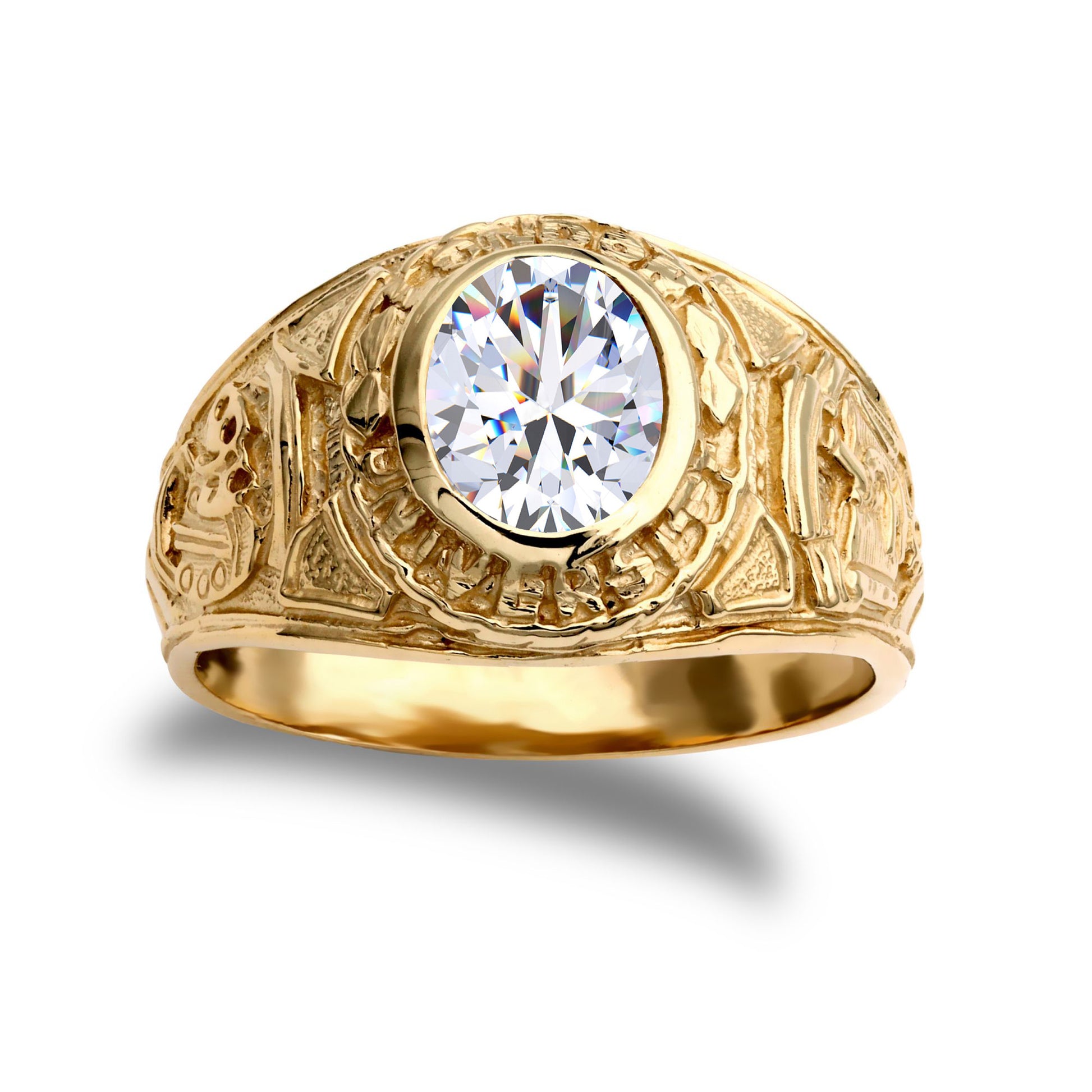 Mens 9ct Gold  Oval CZ Solitaire University College Ring - JRN343