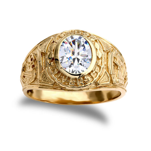Mens 9ct Gold  Oval CZ Solitaire University College Ring - JRN343
