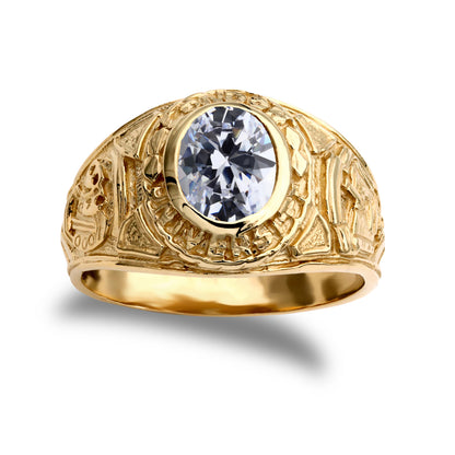 Mens 9ct Gold  Oval CZ Solitaire University College Ring - JRN343