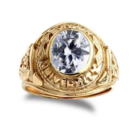 Mens 9ct Gold  Oval CZ Solitaire University College Ring - JRN344