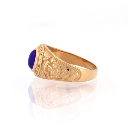 Mens 9ct Gold  Sapphire-Blue Oval CZ University College Ring - JRN345