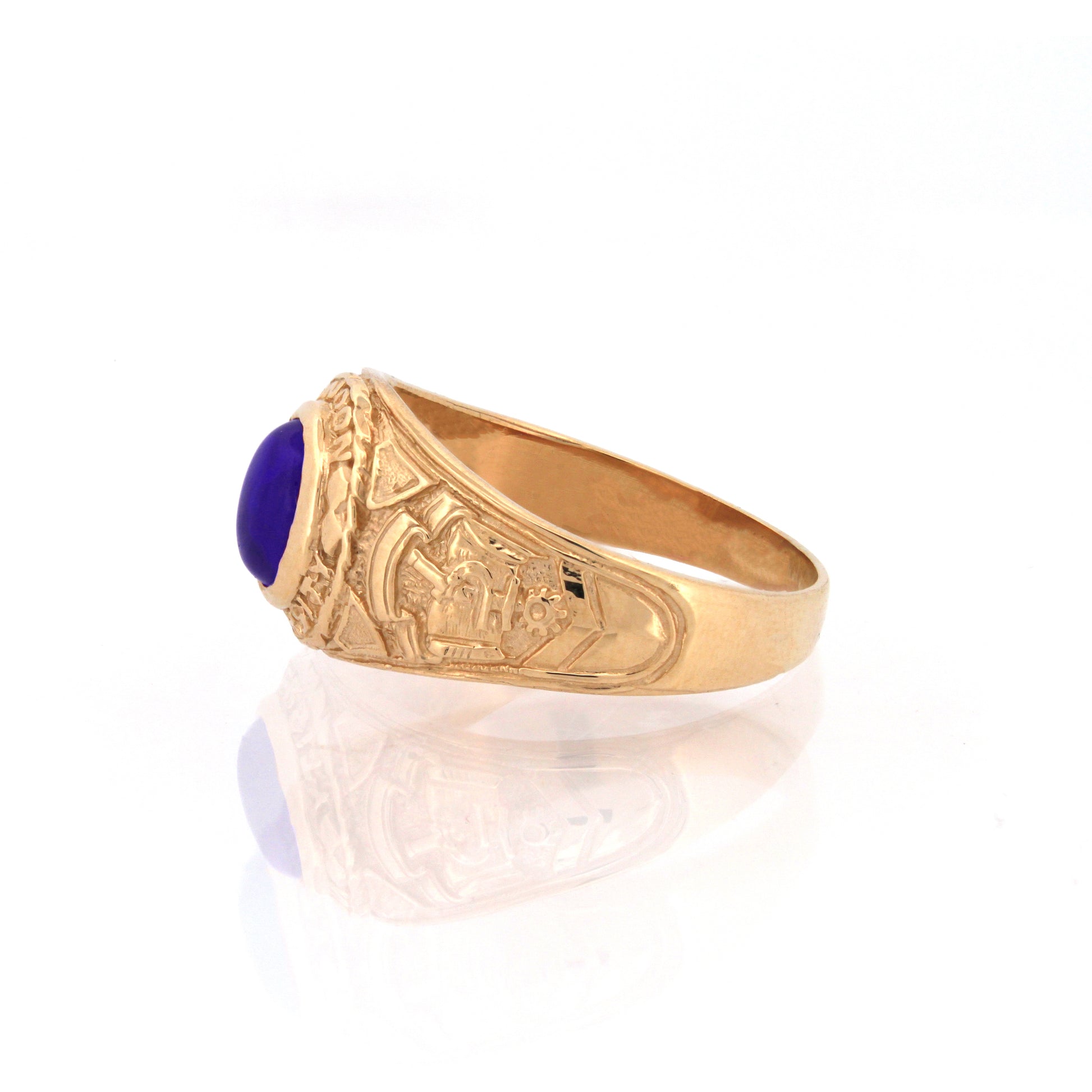 Mens 9ct Gold  Sapphire-Blue Oval CZ University College Ring - JRN345