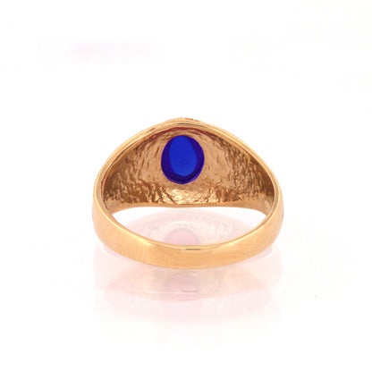 Mens 9ct Gold  Sapphire-Blue Oval CZ University College Ring - JRN345