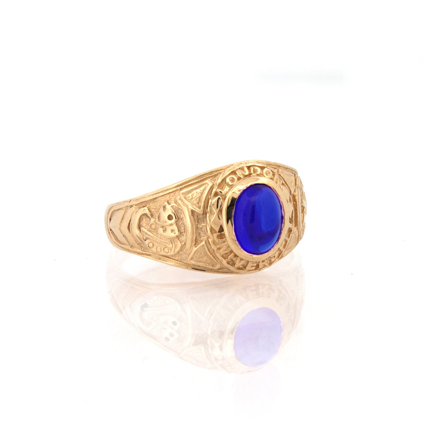 Mens 9ct Gold  Sapphire-Blue Oval CZ University College Ring - JRN345