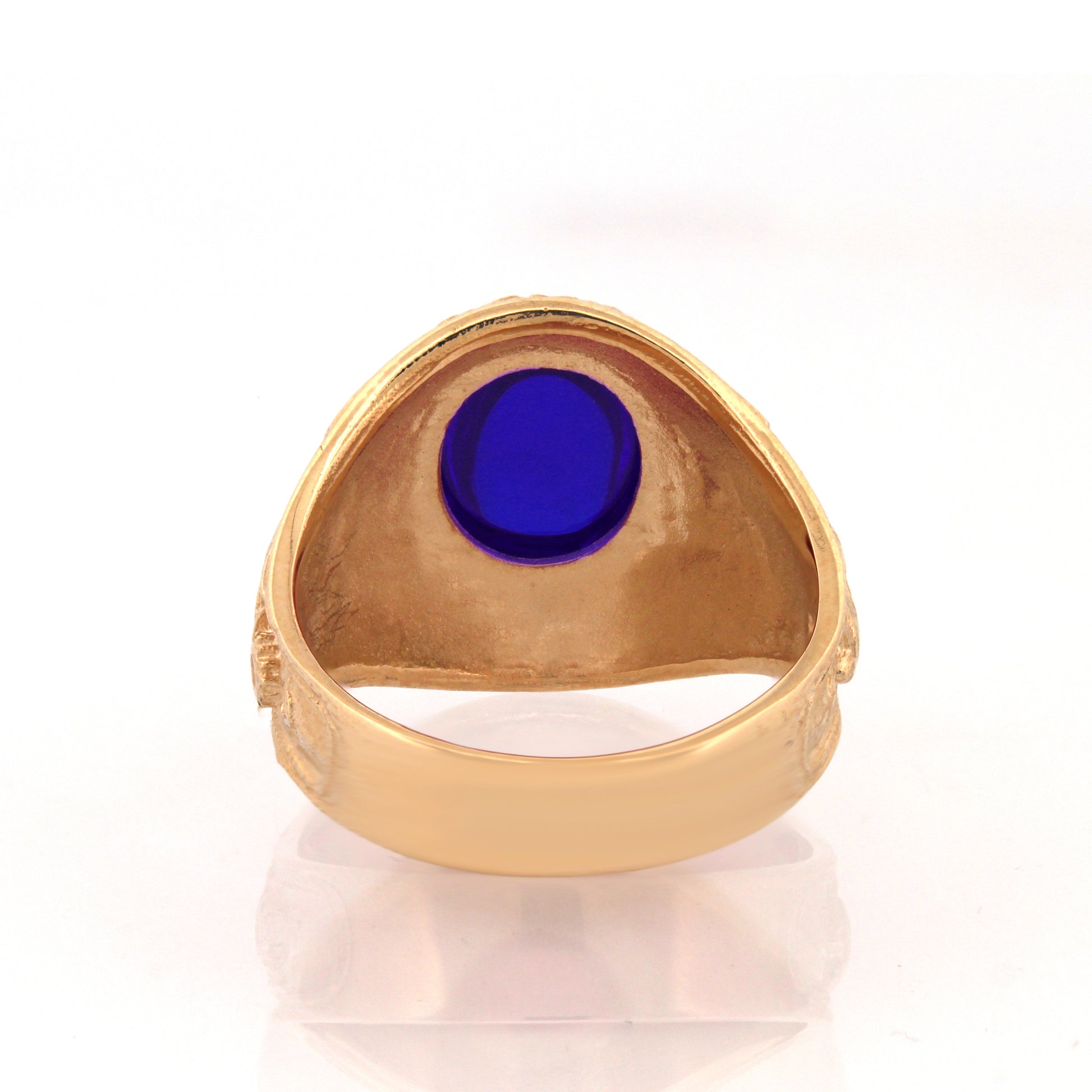 Gold-Plated Silver  Blue Oval Cabochon CZ London College Ring - ARN171-GP
