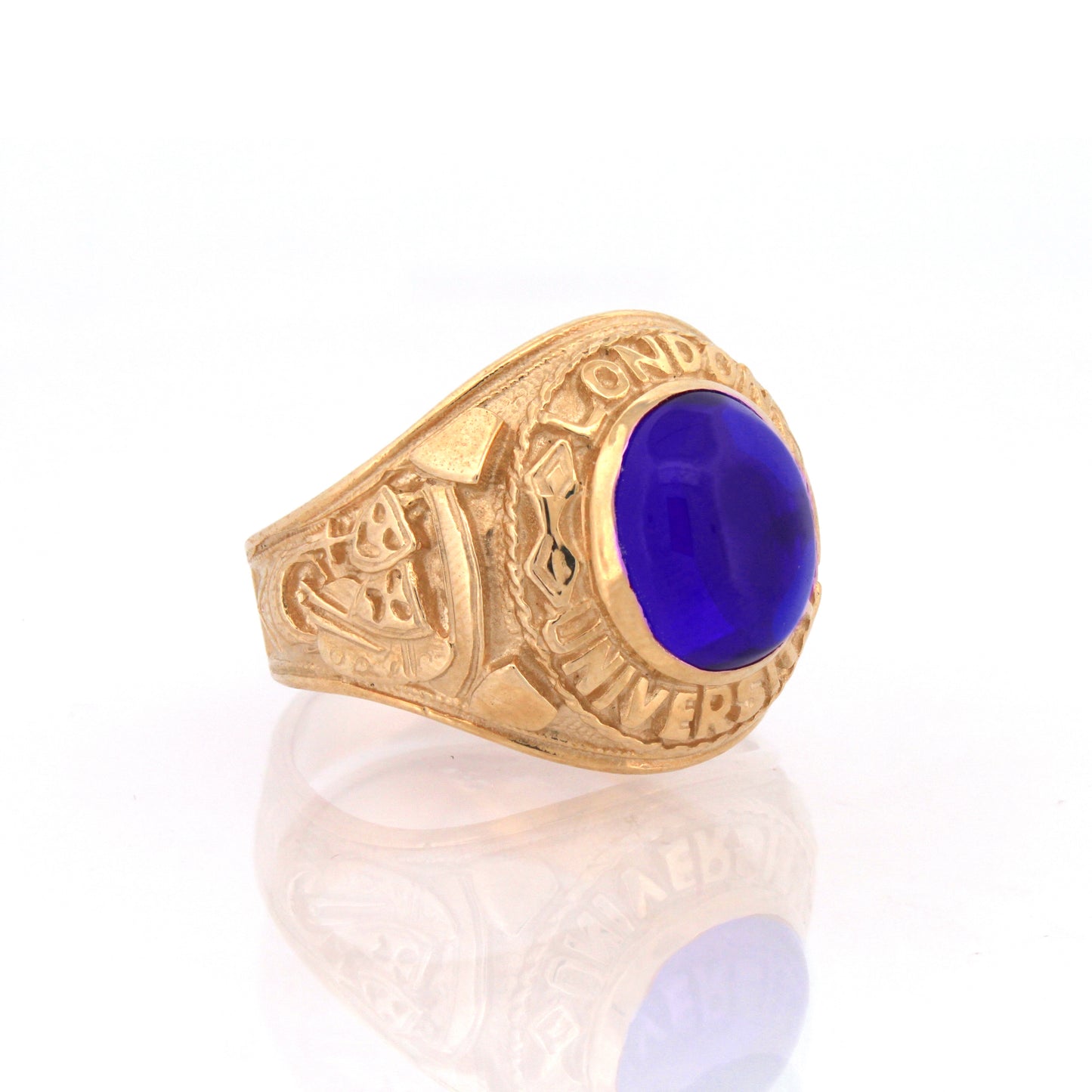 Gold-Plated Silver  Blue Oval Cabochon CZ London College Ring - ARN171-GP