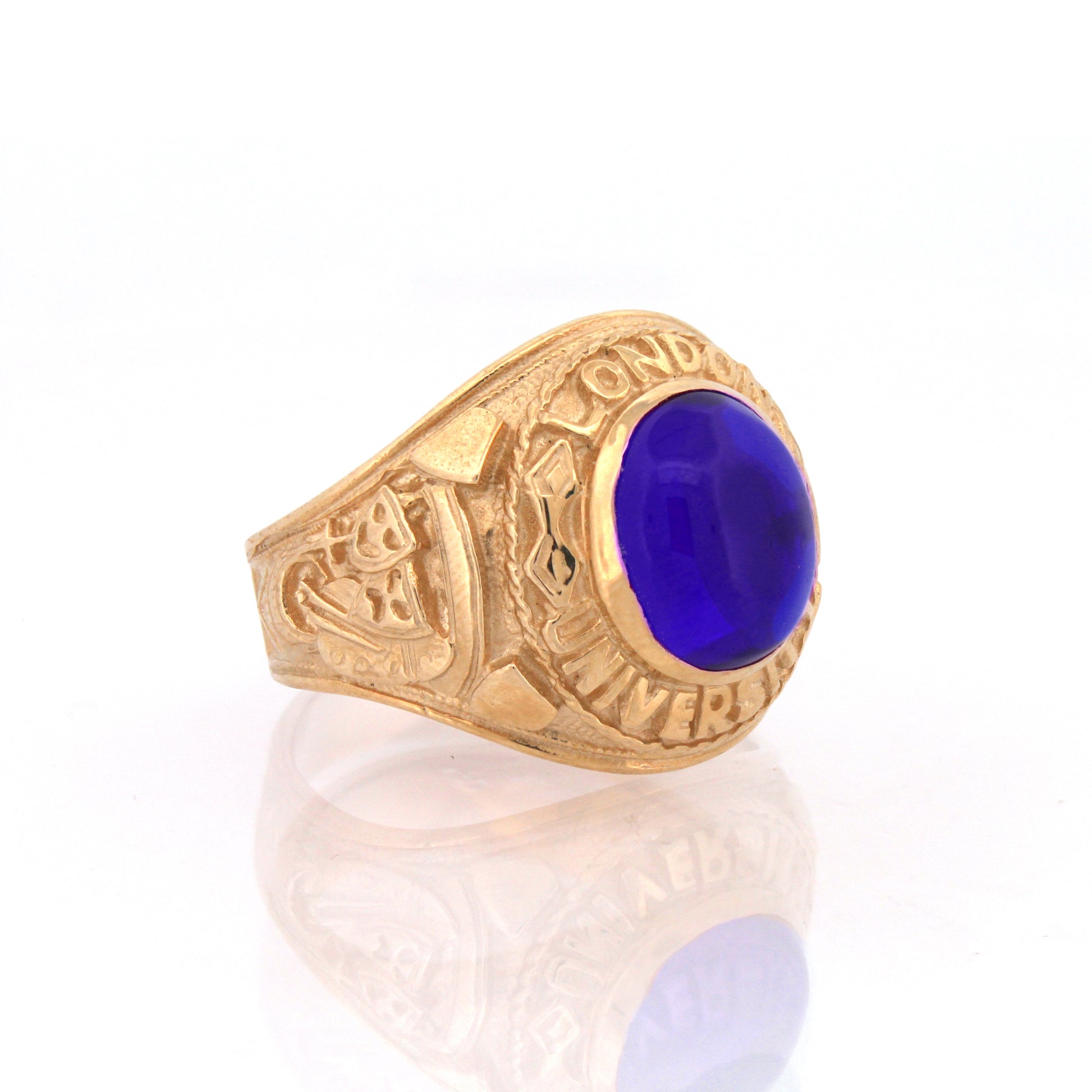 Gold-Plated Silver  Blue Oval Cabochon CZ London College Ring - ARN171-GP
