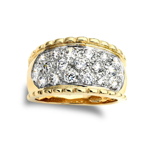 9ct 2-Colour Gold  CZ Rope Edge 3 Row Bombay Ring - JRN365