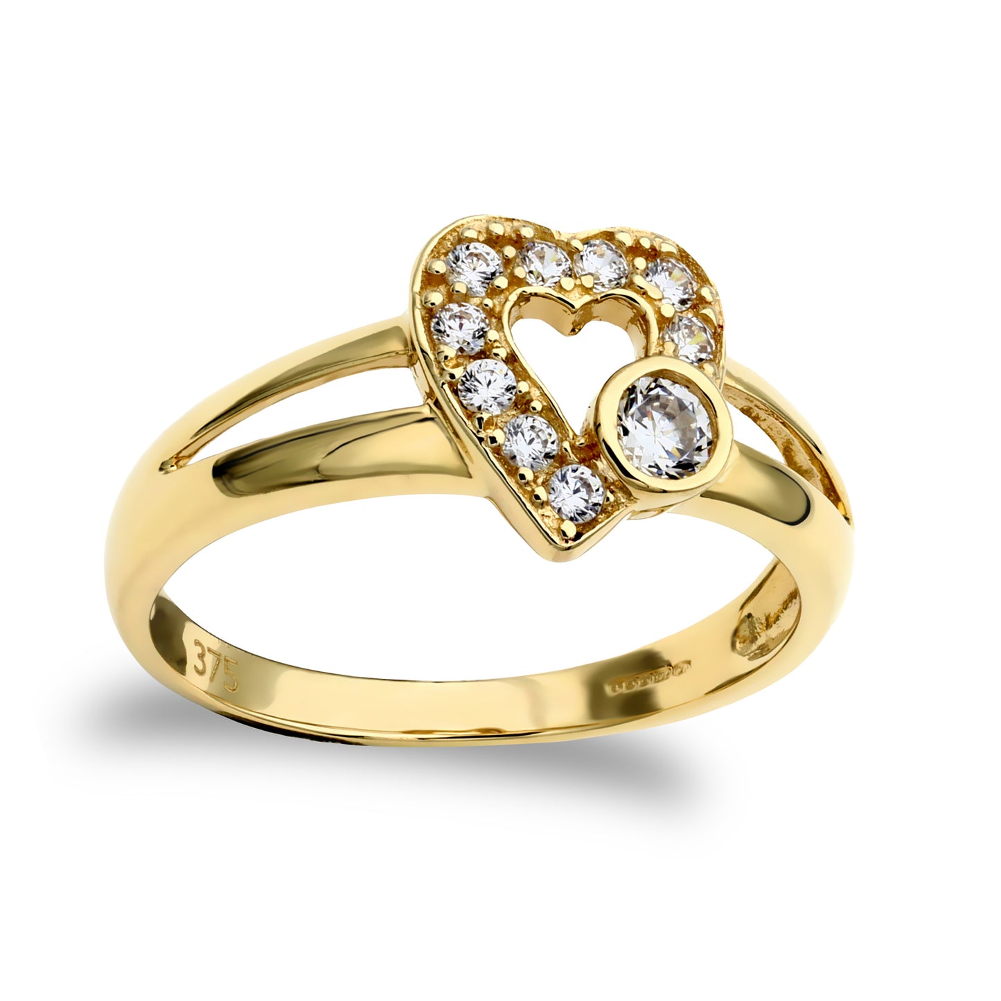 9ct Gold  CZ Split Shoulder Pave Love Ring - JRN402