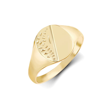 Boys Solid 9ct Gold  Diamond Cut Oval Signet Ring - JRN457