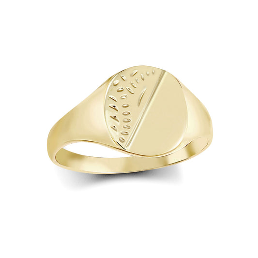 Boys Solid 9ct Gold  Diamond Cut Oval Signet Ring - JRN457