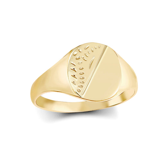 Boys Solid 9ct Gold  Diamond Cut Oval Signet Ring - JRN457