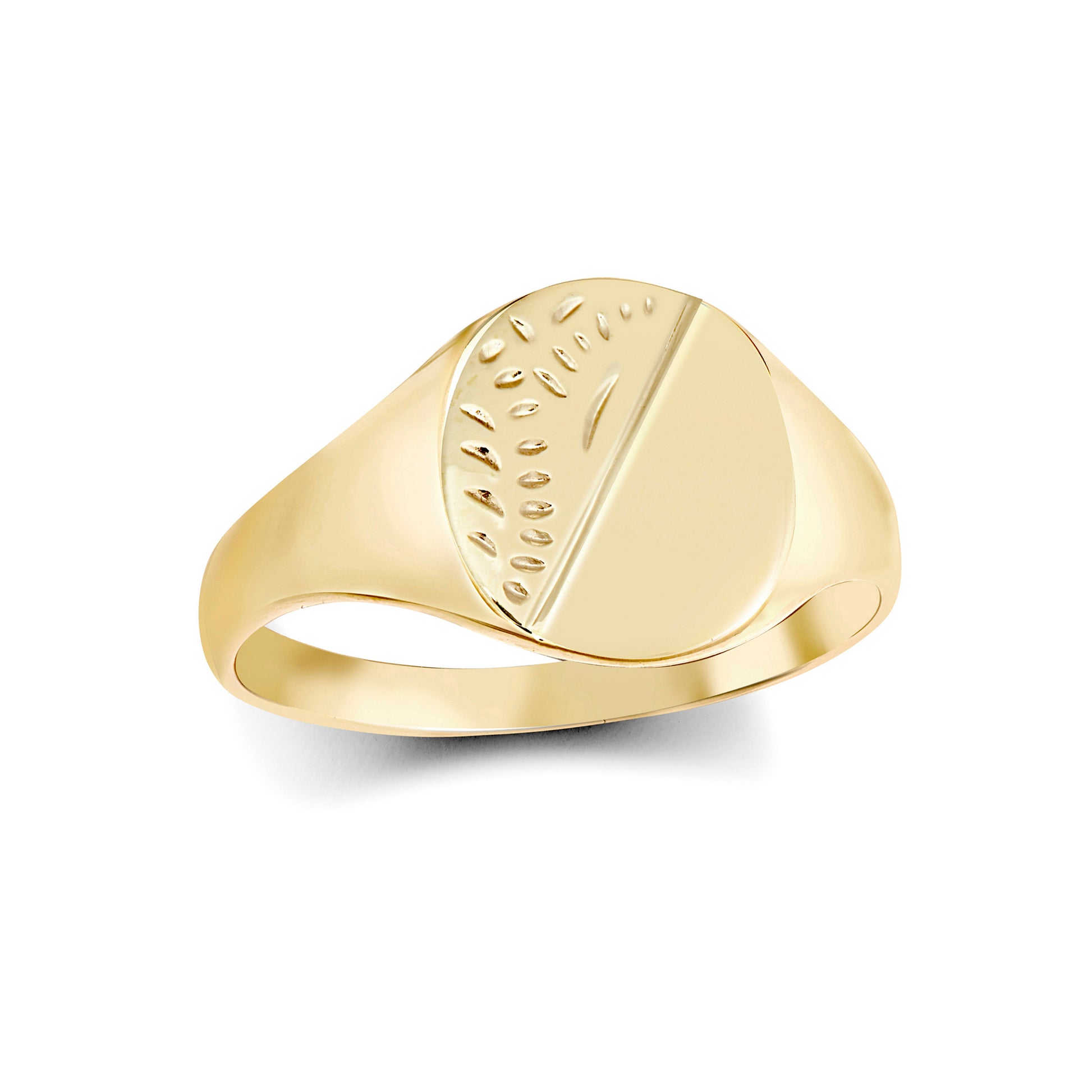 Boys Solid 9ct Gold  Diamond Cut Oval Signet Ring - JRN457