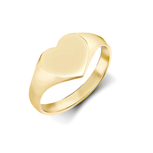 Ladies Solid 9ct Gold  Love Heart Signet Ring - JRN458