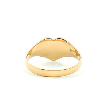Ladies Solid 9ct Gold  Diamond Cut Love Heart Signet Ring - JRN459