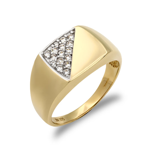 Mens 9ct Gold  CZ Pave Square Cushion Signet Ring - JRN460