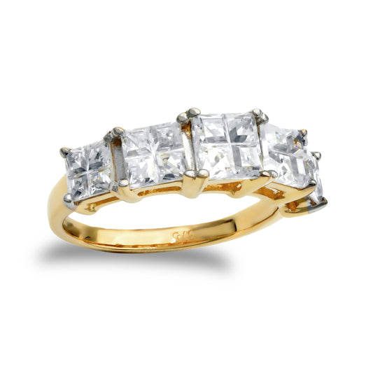 9ct Gold  CZ Illusion Princess Cut Eternity Ring - JRN464